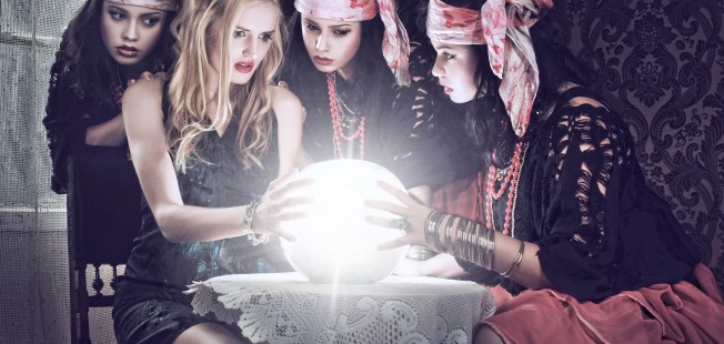 fortune teller with her crystal ball. Illusion